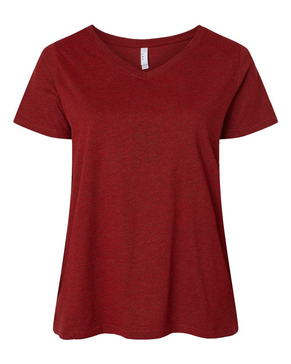 Women's Curvy Collection Fine Jersey V-Neck Tee - Front - B05038523 - Cardinal Blackout