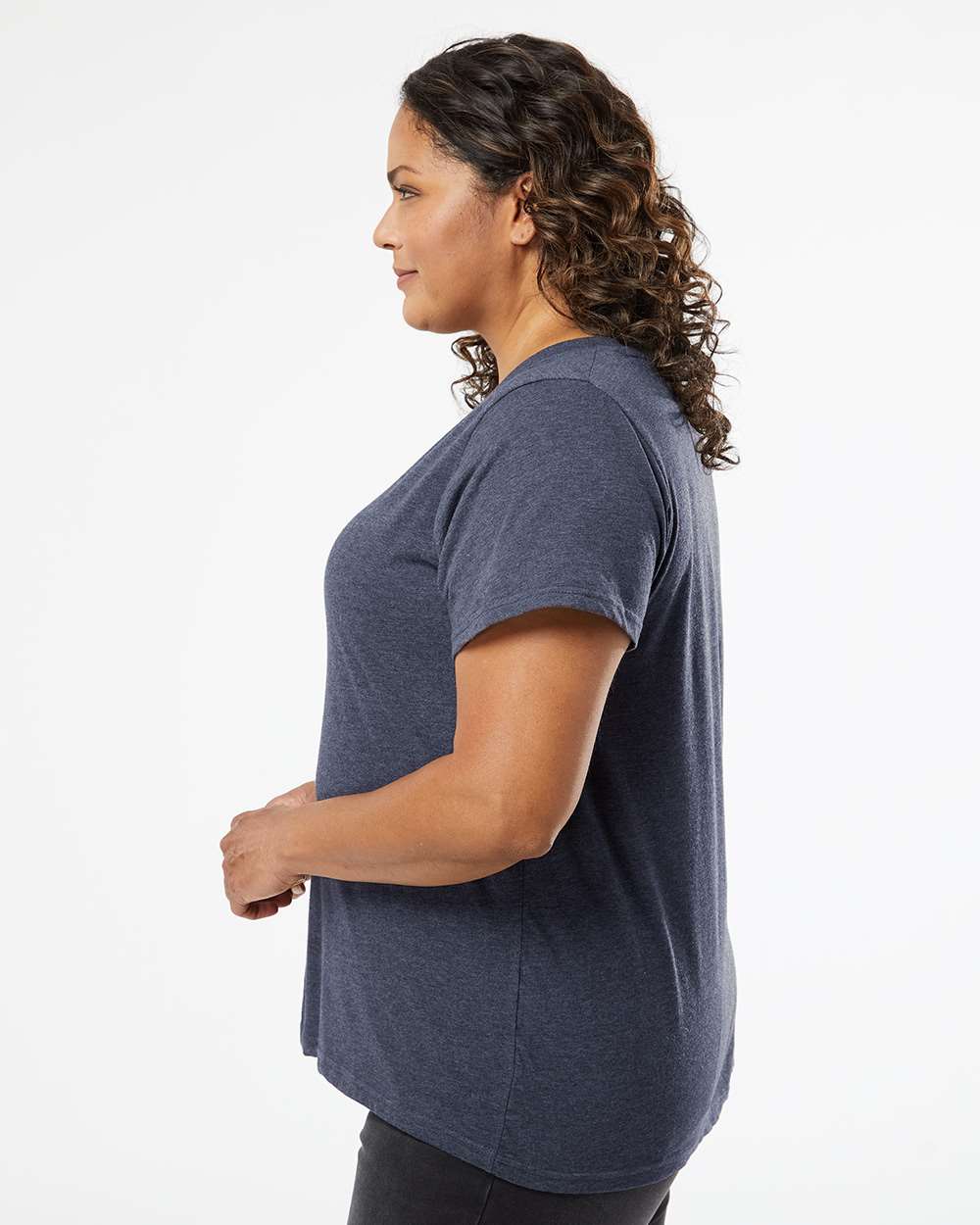 Women's Curvy Collection Fine Jersey V-Neck Tee - OnModelSide - B05038652 - Vintage Denim