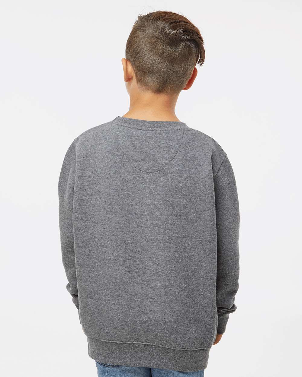Youth Elevated Fleece Crewneck Sweatshirt - OnModelBack - B06638132 - Granite Heather