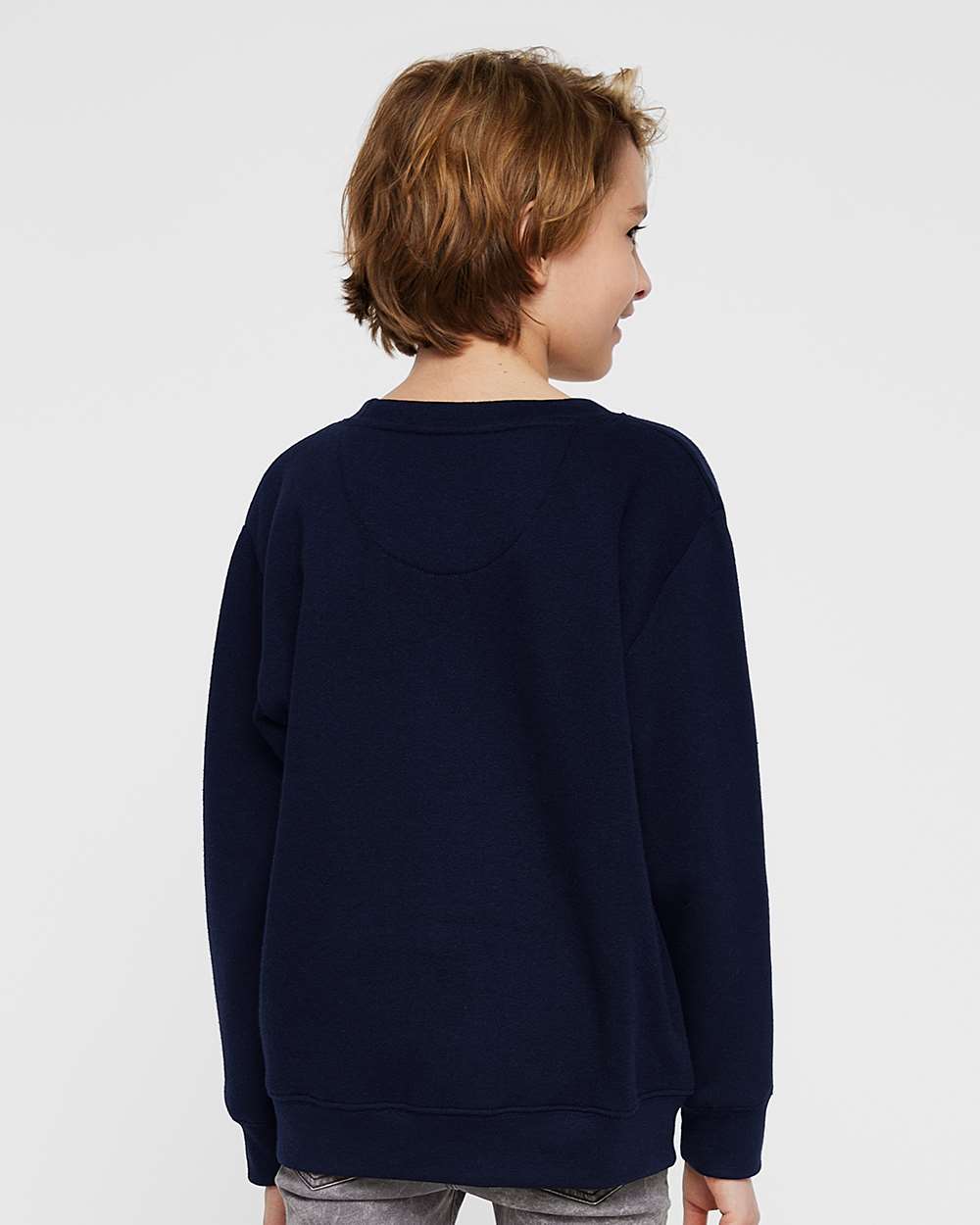 Youth Elevated Fleece Crewneck Sweatshirt - OnModelBack - B06638652 - Navy