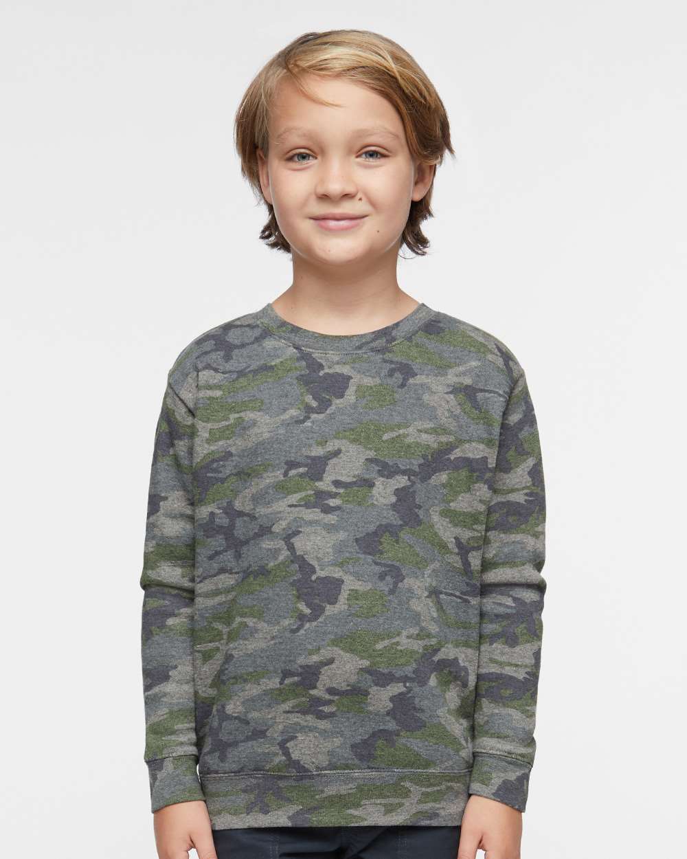 Youth Elevated Fleece Crewneck Sweatshirt - OnModelFront - B06638982 - Vintage Camo