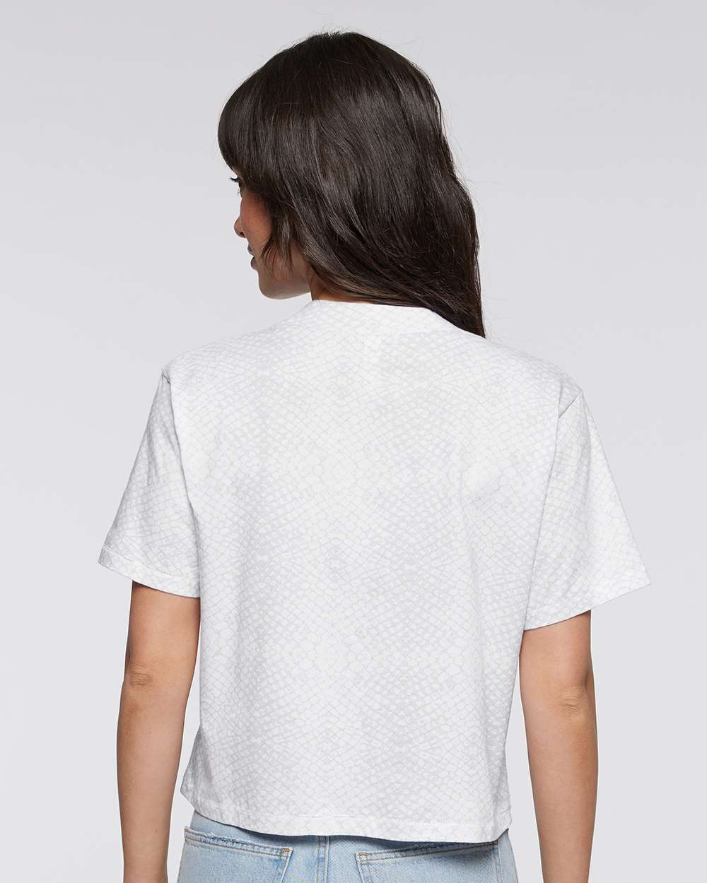 Women's Boxy Tee - OnModelBack - B06838023 - White Reptile