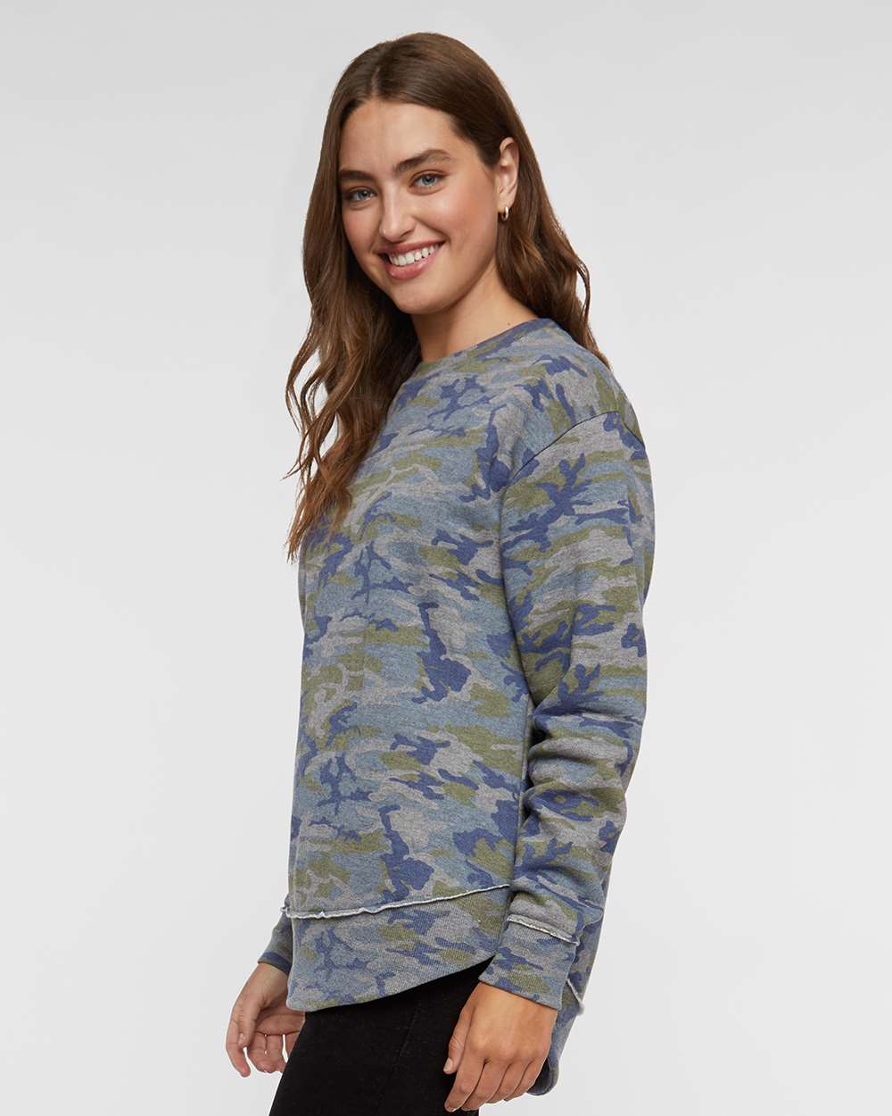 Women's Weekend Fleece Crewneck Sweatshirt - OnModelSide - B07038983 - Vintage Camo