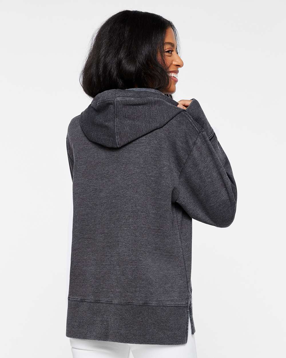 Women's Vintage Wash Hoodie Sweatshirt - OnModelBack - B09038503 - Washed Black