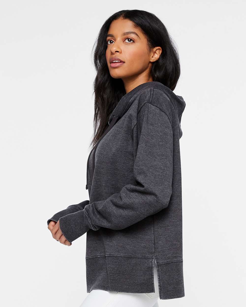 Women's Vintage Wash Hoodie Sweatshirt - OnModelSide - B09038503 - Washed Black