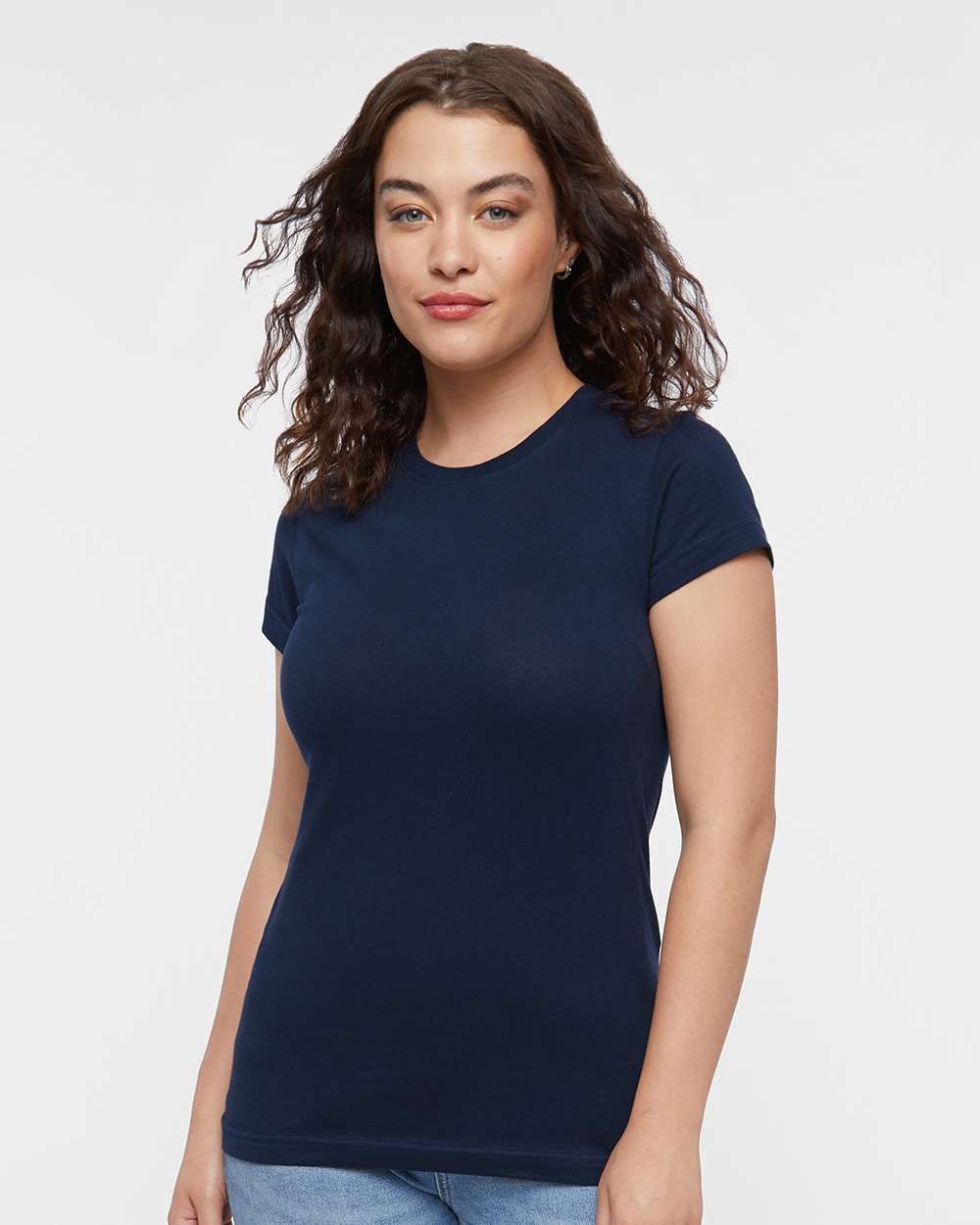 Women's Fitted Fine Jersey Tee - OnModelFront - B50338653 - Navy