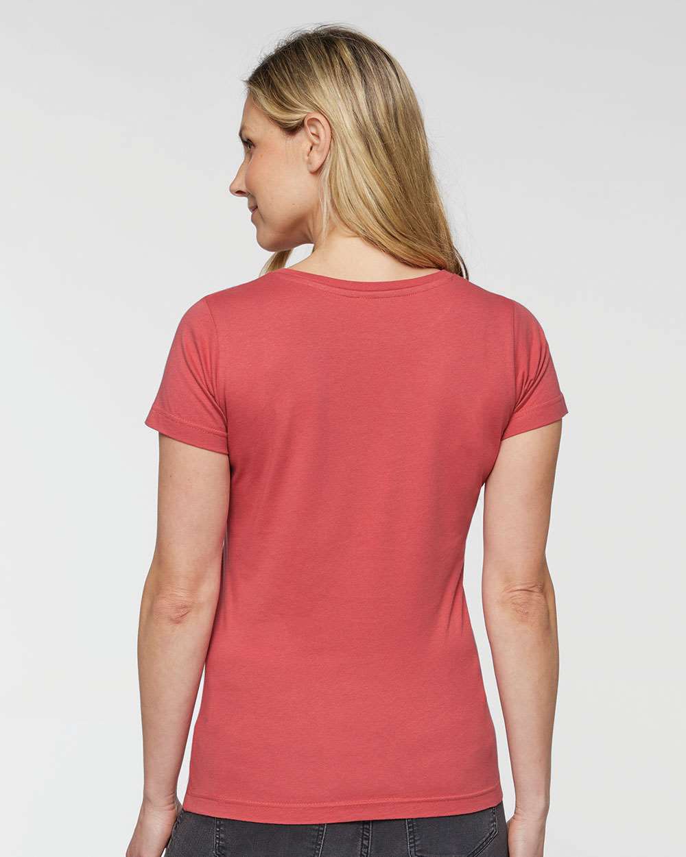 Women's Fine Jersey Tee - OnModelBack - B87238392 - Passionfruit