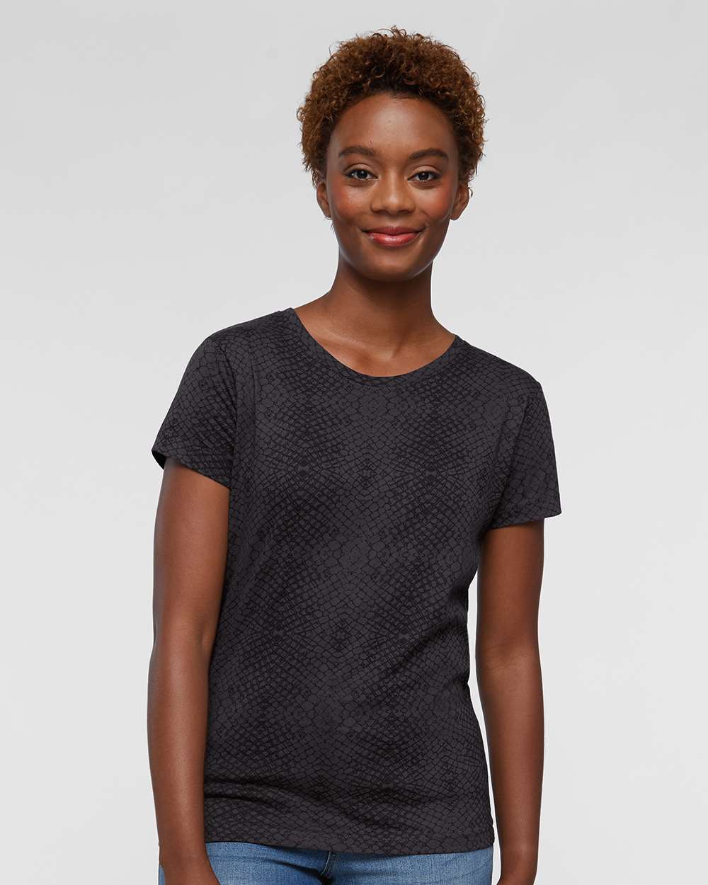 Women's Fine Jersey Tee - OnModelFront - B87238562 - Black Reptile