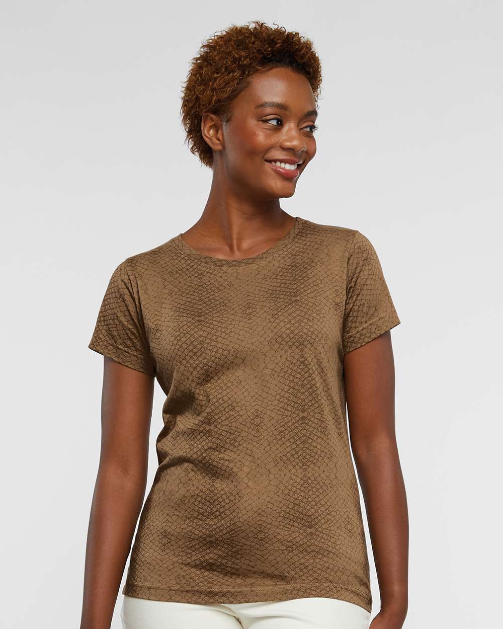 Women's Fine Jersey Tee - OnModelFront - B87238572 - Brown Reptile