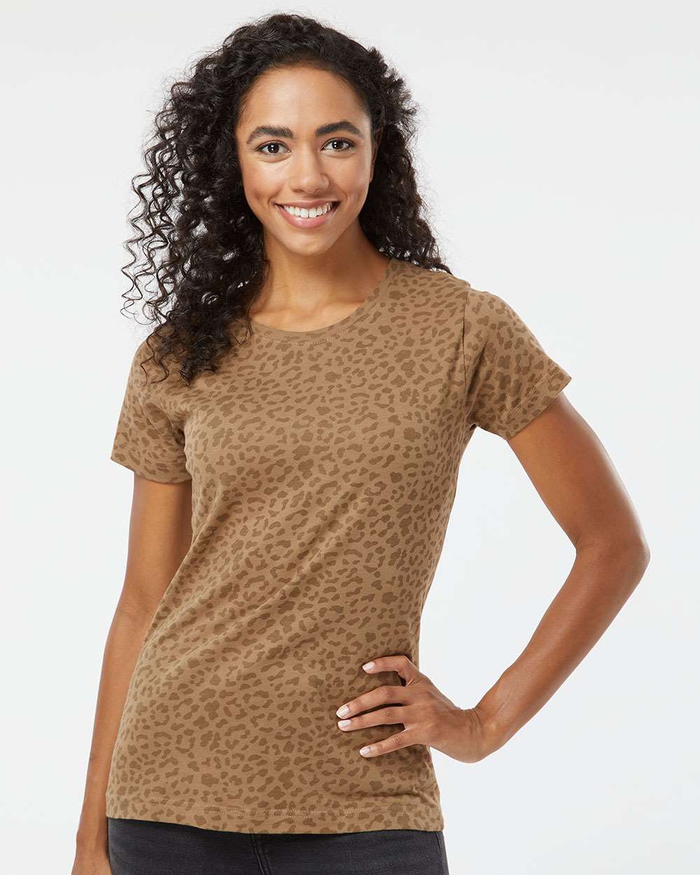 Women's Fine Jersey Tee - OnModelFront - B87238862 - Brown Leopard