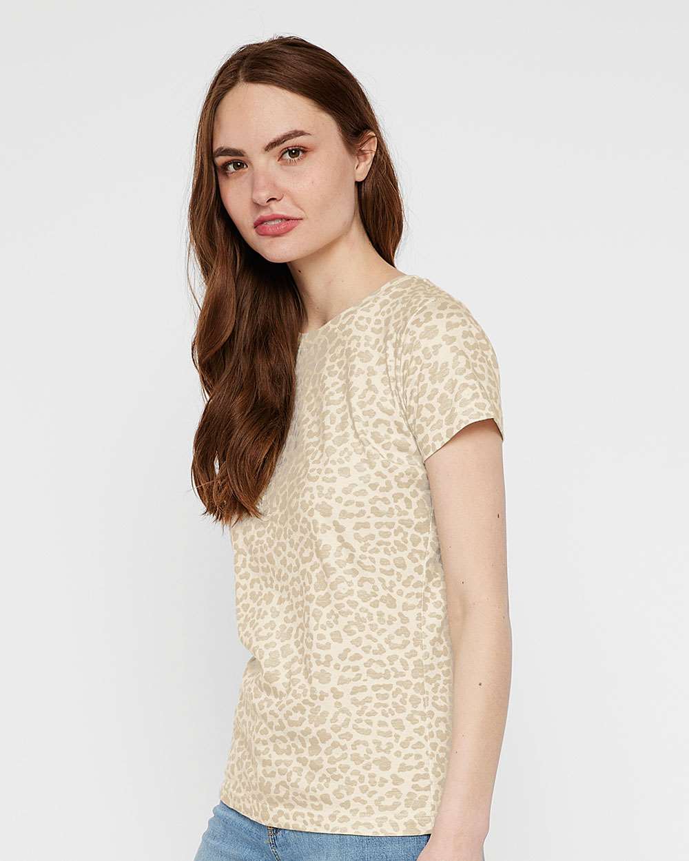 Women's Fine Jersey Tee - OnModelSide - B87238202 - Natural Leopard