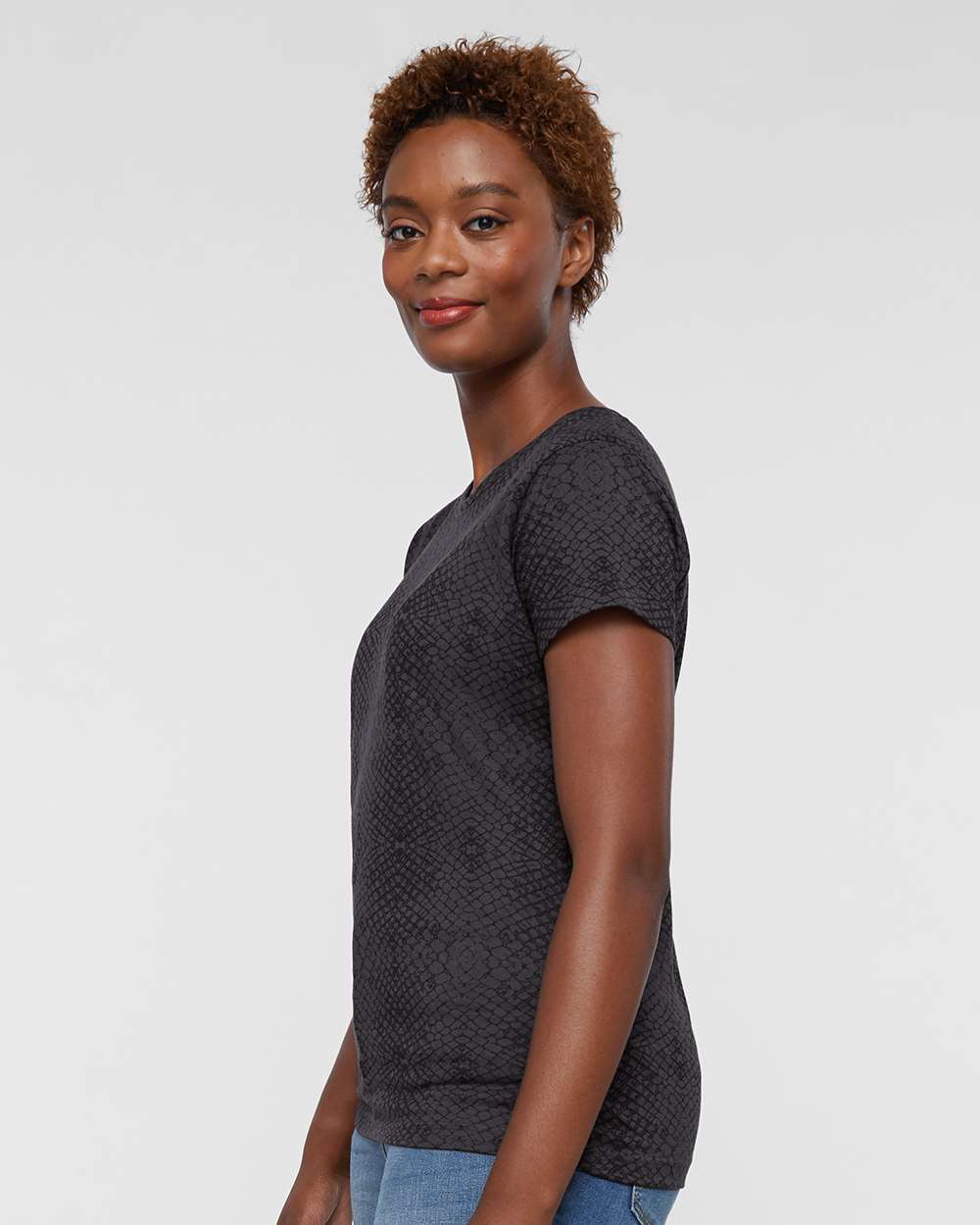 Women's Fine Jersey Tee - OnModelSide - B87238562 - Black Reptile