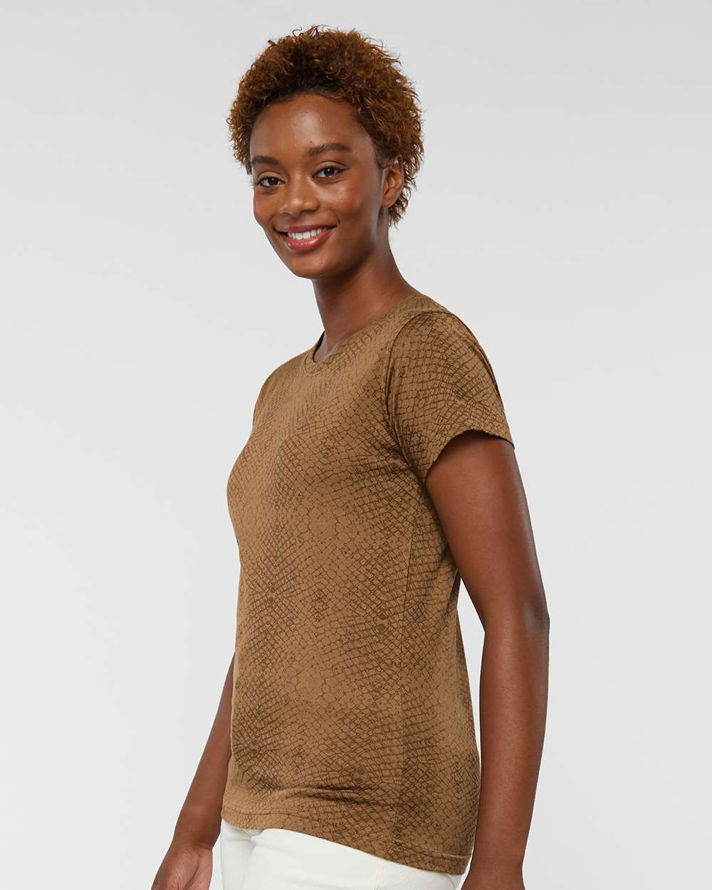 Women's Fine Jersey Tee - OnModelSide - B87238572 - Brown Reptile