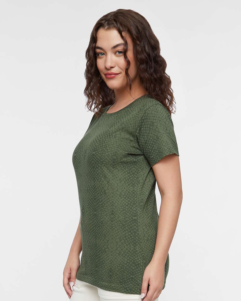 Women's Fine Jersey Tee - OnModelSide - B87238592 - Green Reptile