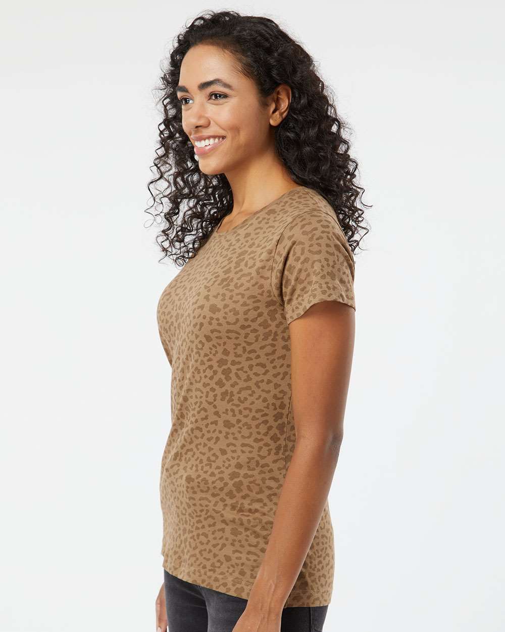 Women's Fine Jersey Tee - OnModelSide - B87238862 - Brown Leopard