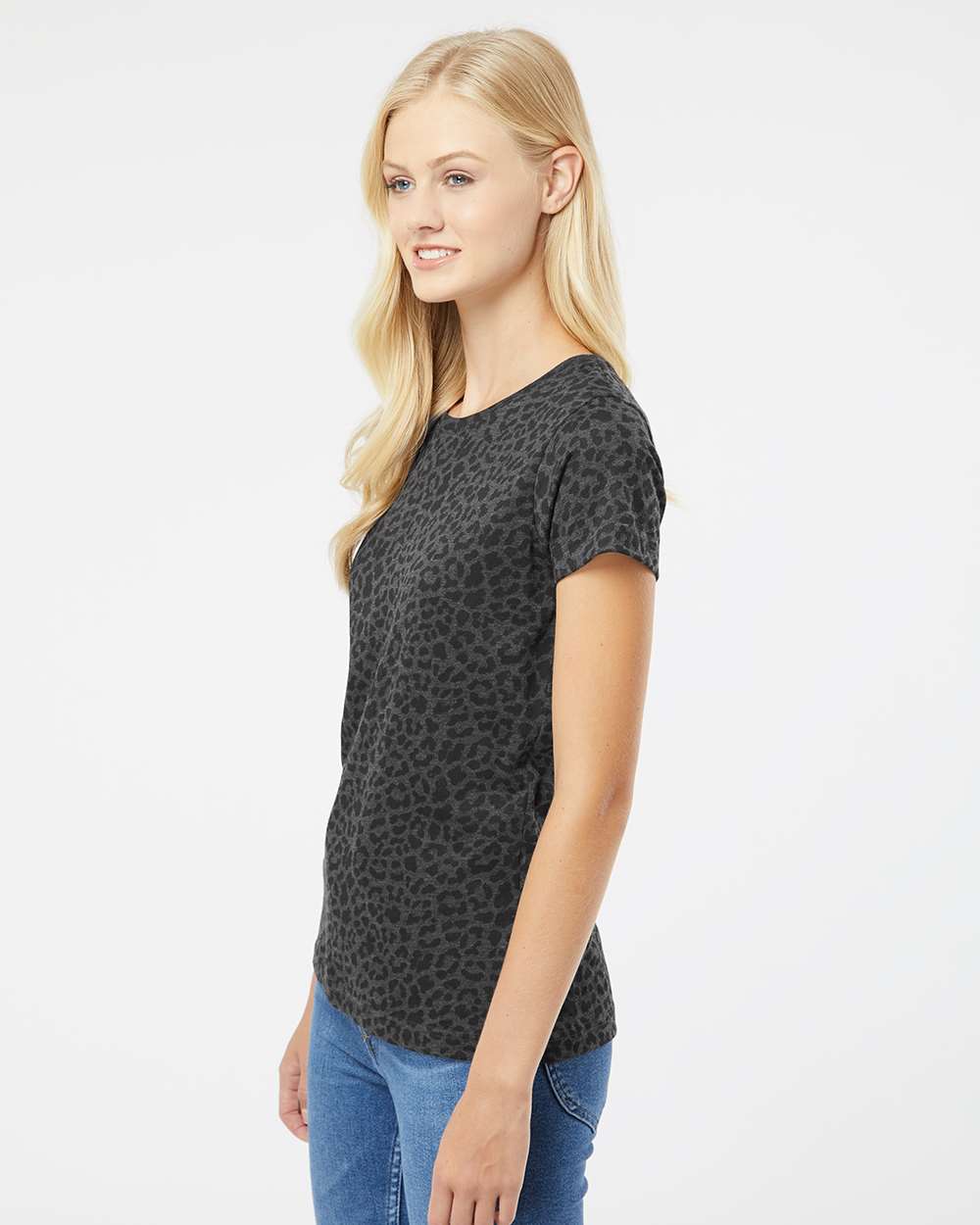 Women's Fine Jersey Tee - OnModelSide - B87238872 - Black Leopard