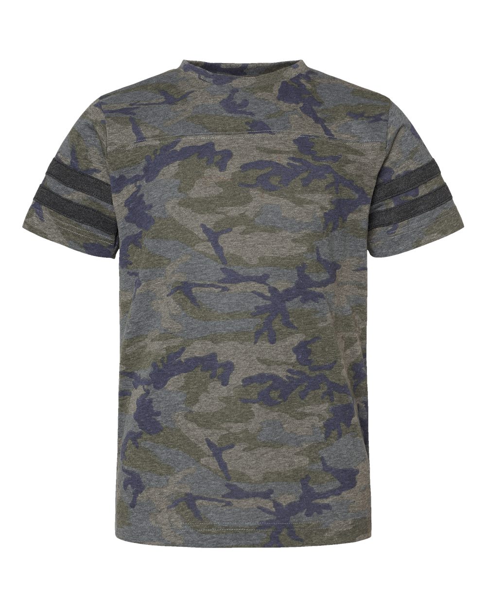 Youth Football Fine Jersey Tee - Front - B54038982 - Vintage Camo/ Vintage Smoke
