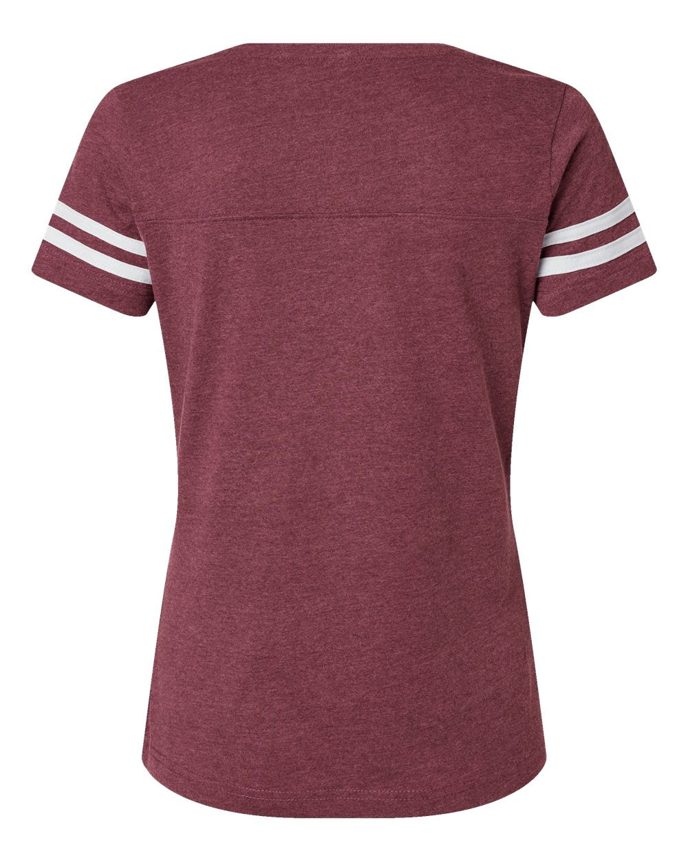 Women's Football V-Neck Fine Jersey Tee - Back - B54738533 - Vintage Burgundy/ White