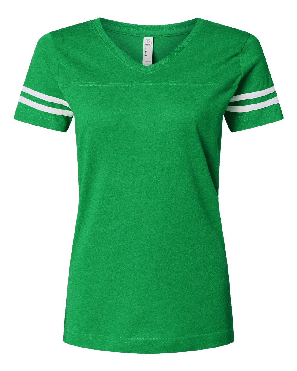 Women's Football V-Neck Fine Jersey Tee - Front - B54738193 - Vintage Green/ White