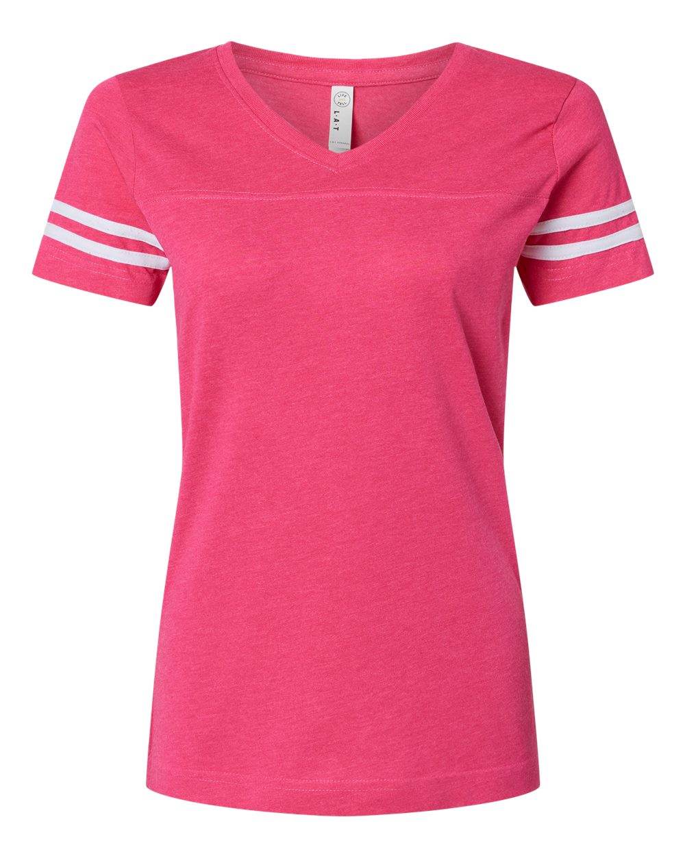 Women's Football V-Neck Fine Jersey Tee - Front - B54738313 - Vintage Hot Pink/ White