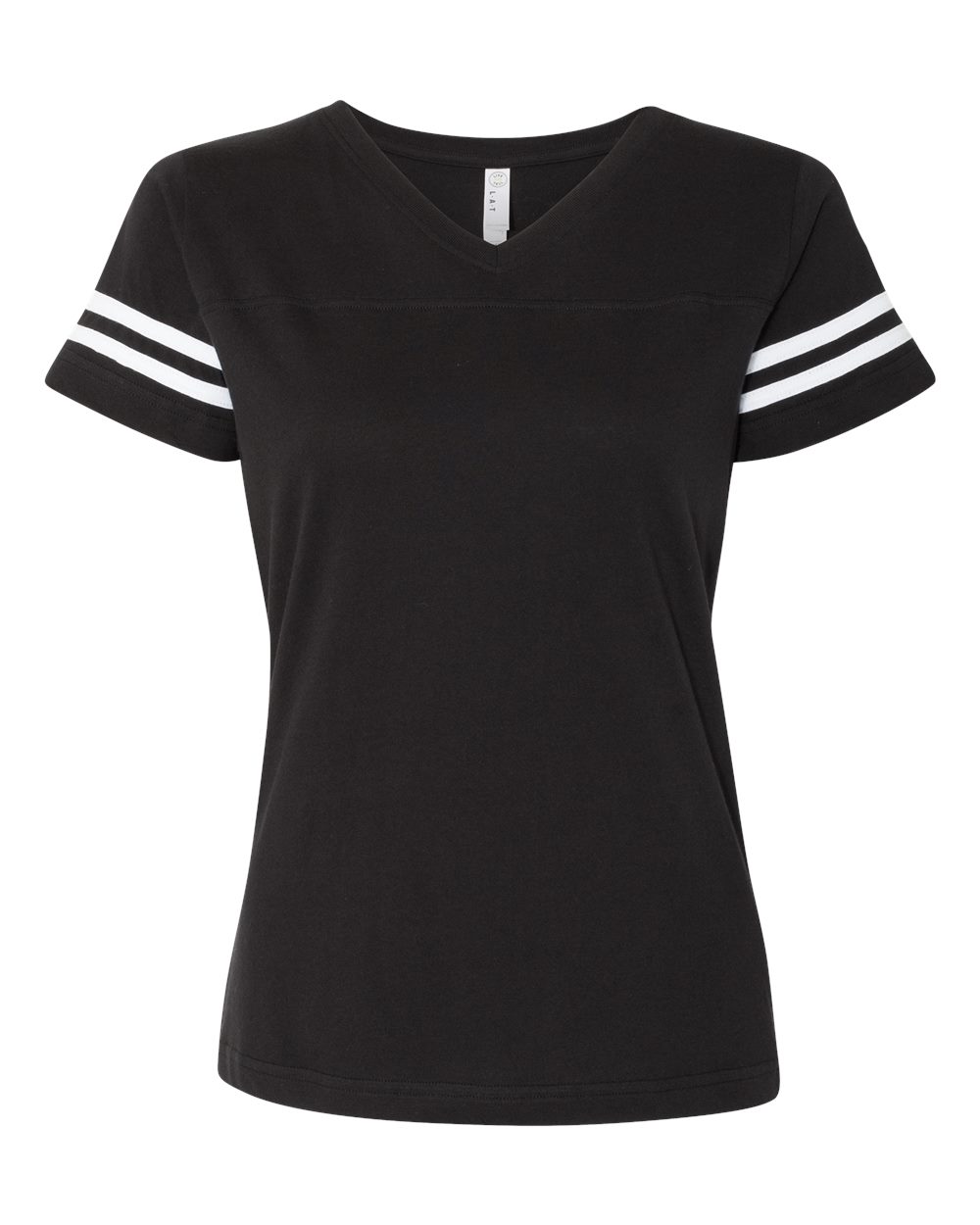 Women's Football V-Neck Fine Jersey Tee - Front - B54738503 - Black Solid/ White