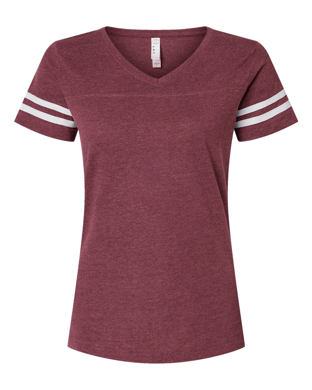 Women's Football V-Neck Fine Jersey Tee - Front - B54738533 - Vintage Burgundy/ White