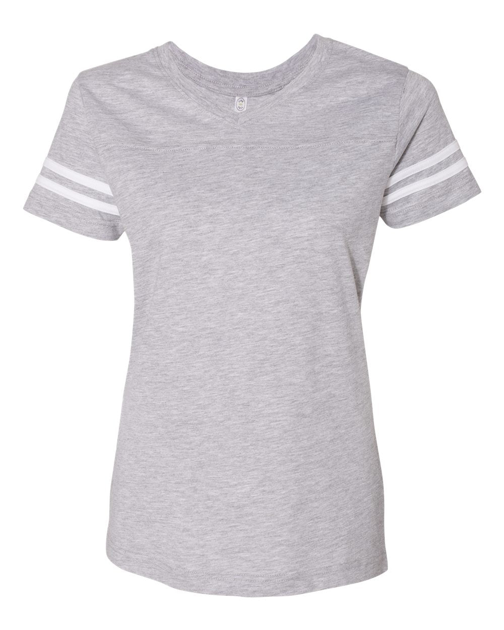 Women's Football V-Neck Fine Jersey Tee - Front - B54738583 - Vintage Heather/ White