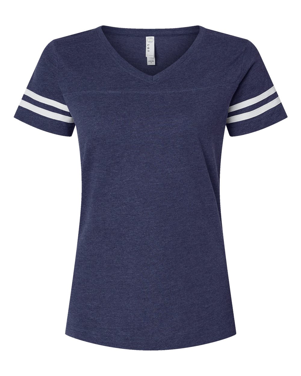 Women's Football V-Neck Fine Jersey Tee - Front - B54738643 - Vintage True Navy/ Blended White