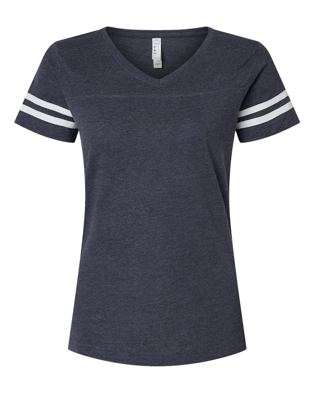 Women's Football V-Neck Fine Jersey Tee - Front - B54738653 - Vintage Navy/ White