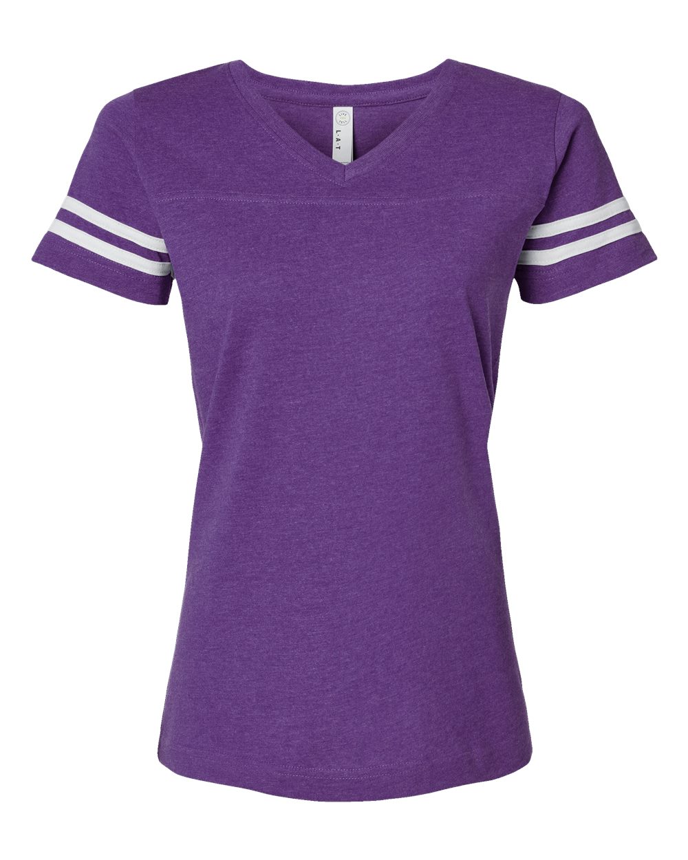 Women's Football V-Neck Fine Jersey Tee - Front - B54738673 - Vintage Purple/ White