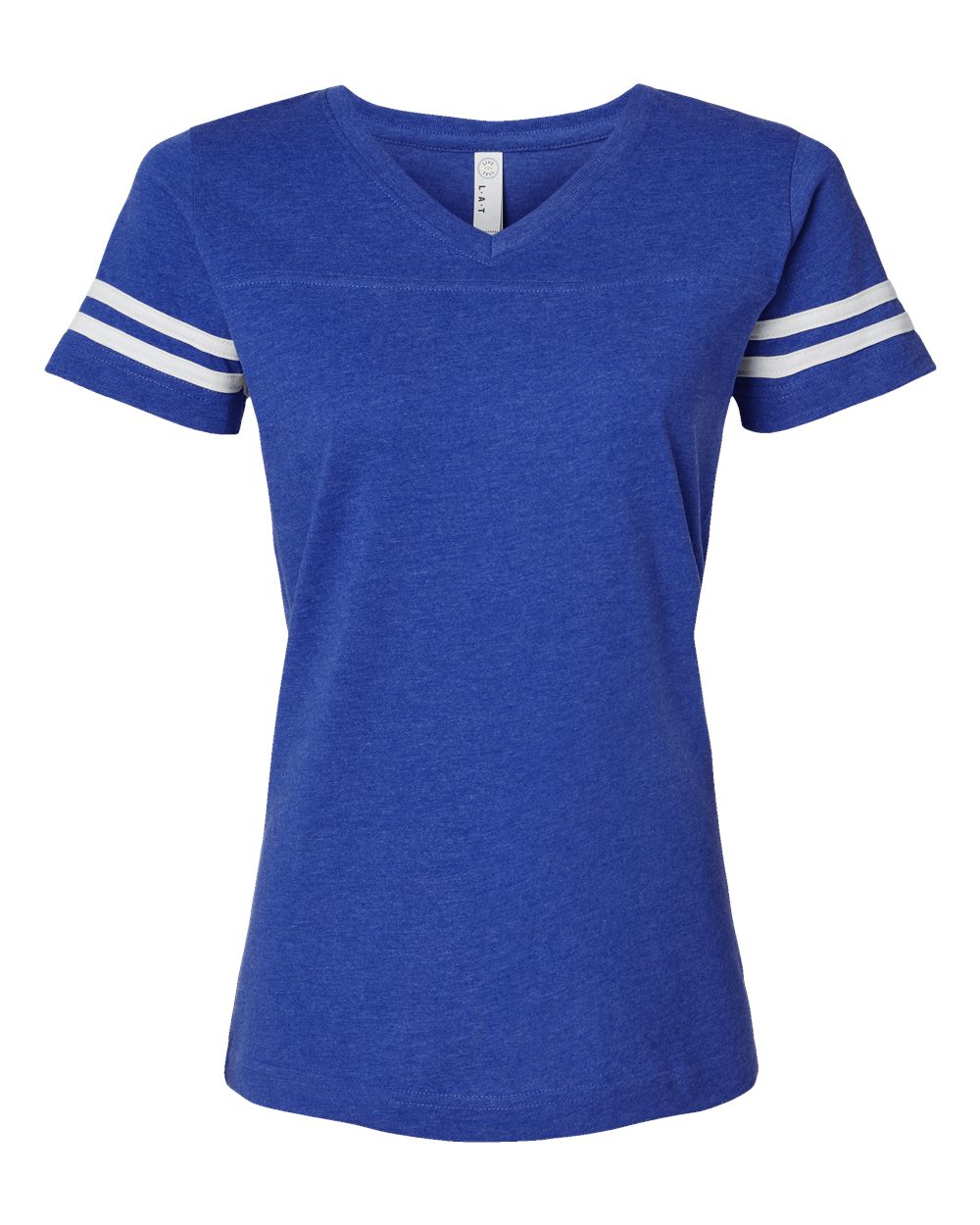 Women's Football V-Neck Fine Jersey Tee - Front - B54738753 - Vintage Royal/ White