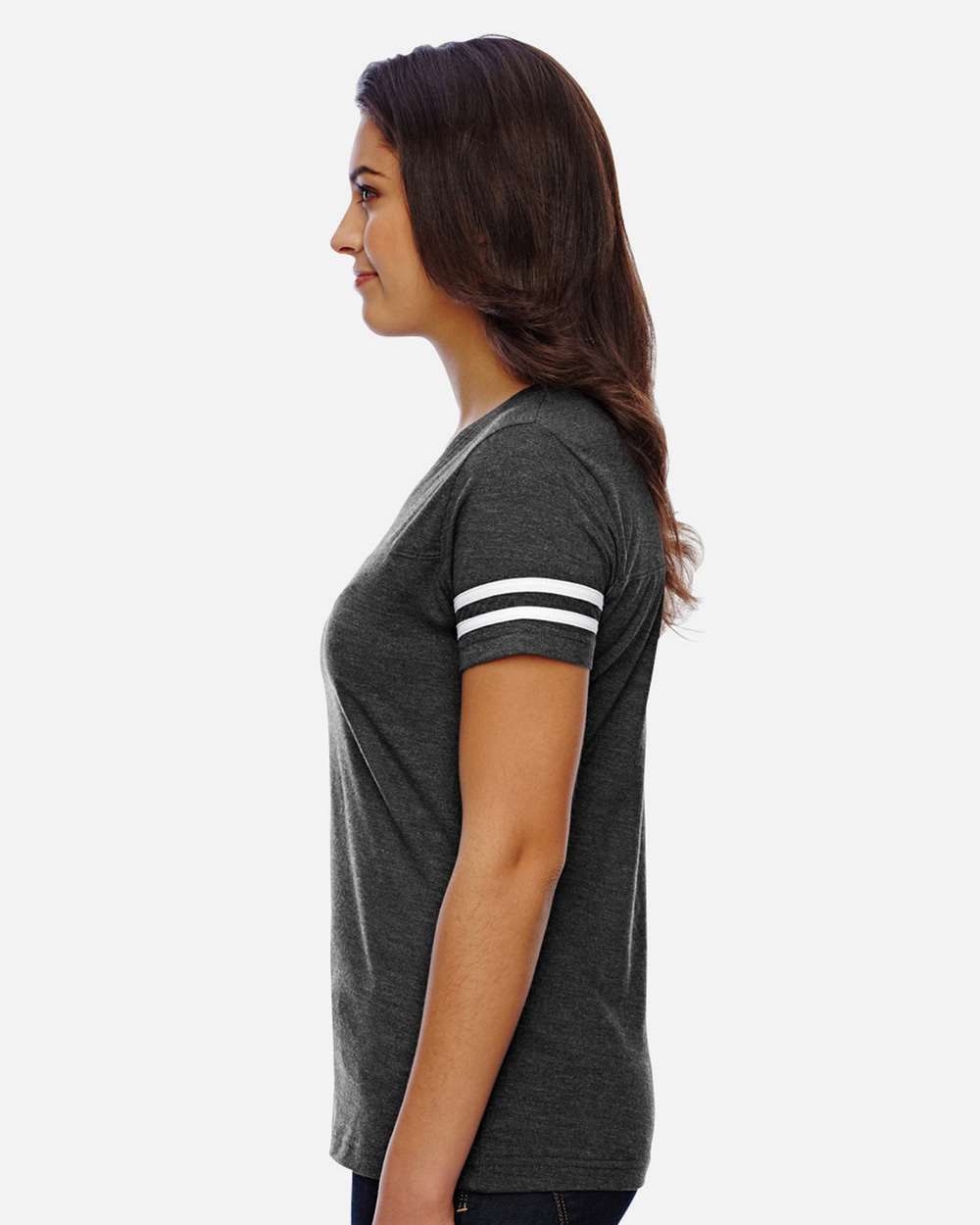 Women's Football V-Neck Fine Jersey Tee - OnModelSide - B54738513 - Vintage Smoke/ White