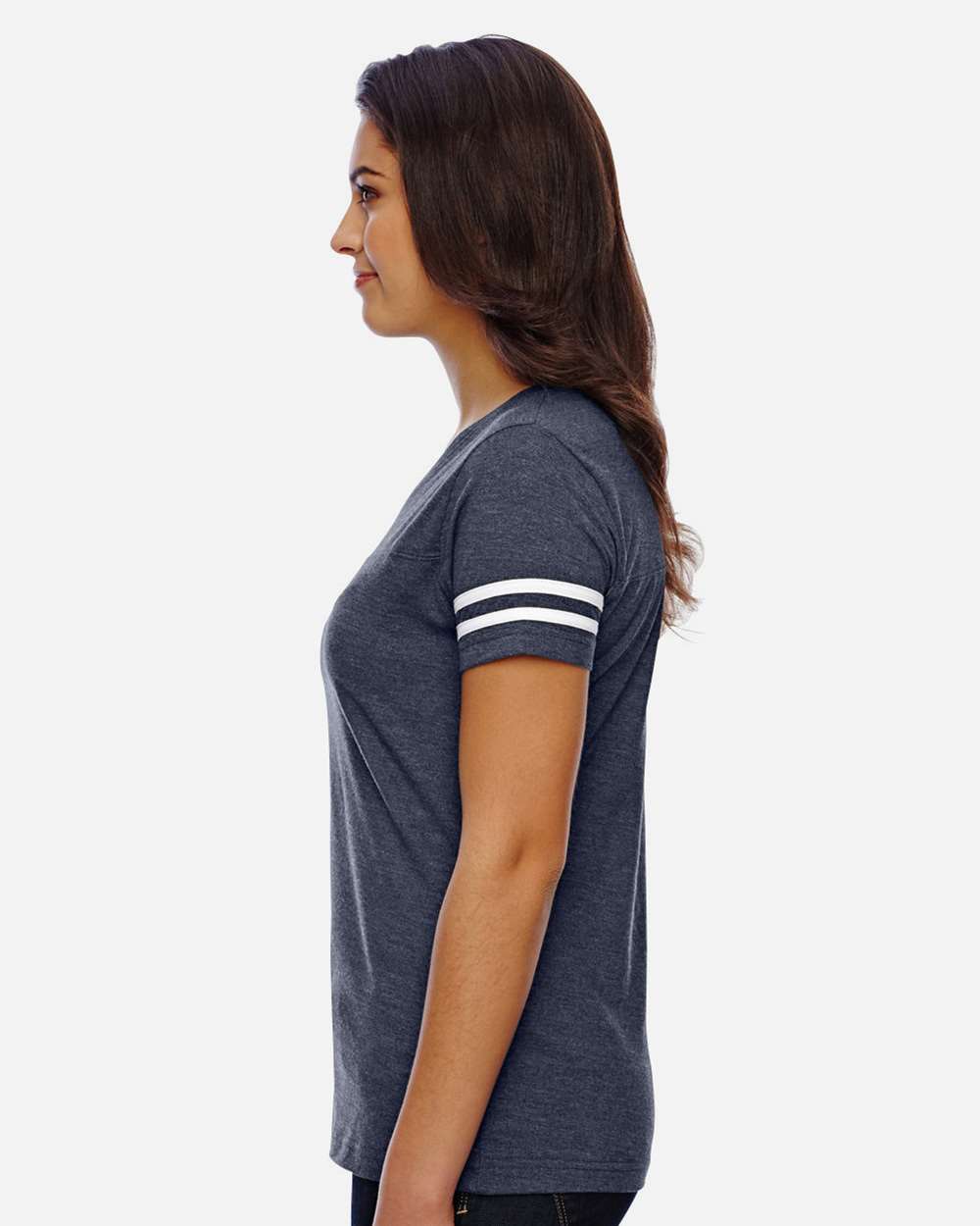 Women's Football V-Neck Fine Jersey Tee - OnModelSide - B54738653 - Vintage Navy/ White