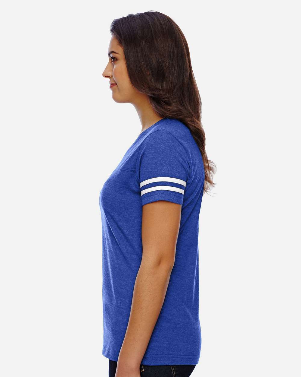 Women's Football V-Neck Fine Jersey Tee - OnModelSide - B54738753 - Vintage Royal/ White
