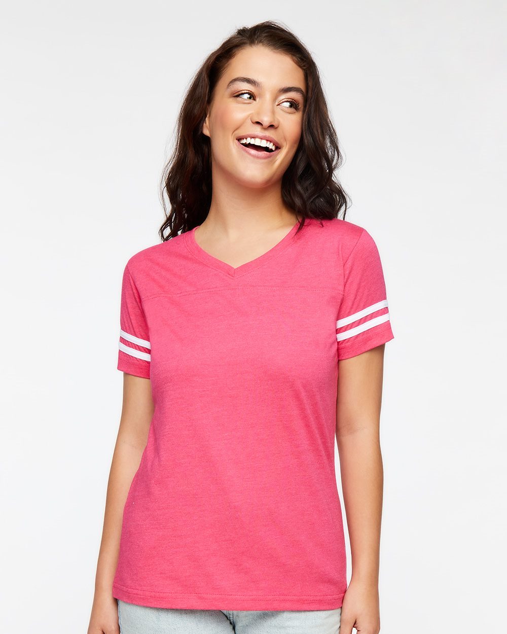 Women's Football V-Neck Fine Jersey Tee - styleImage