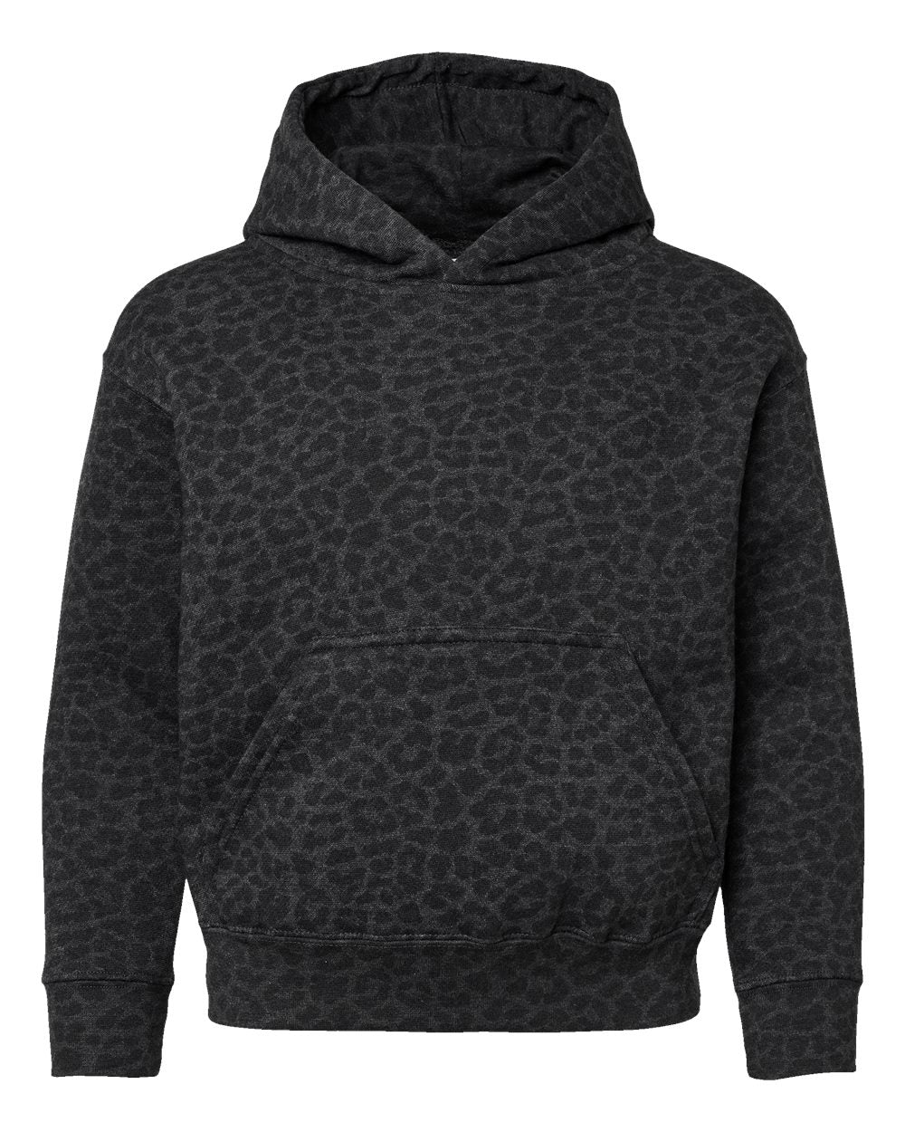 Youth Fleece Hoodie Sweatshirt - Front - B39038512 - Black Leopard