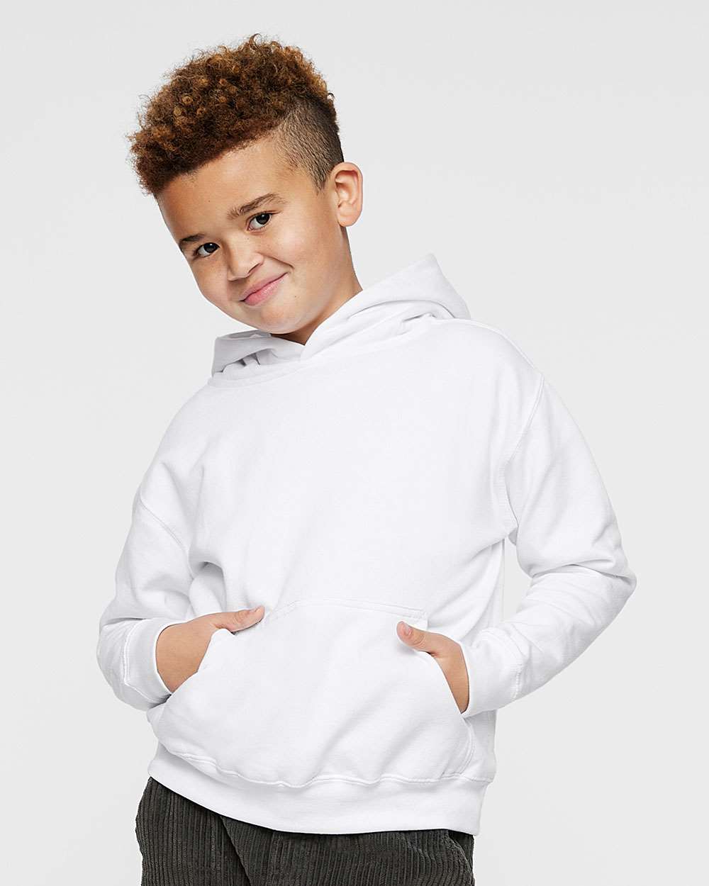 Youth Fleece Hoodie Sweatshirt - OnModelFront - B39038002 - White