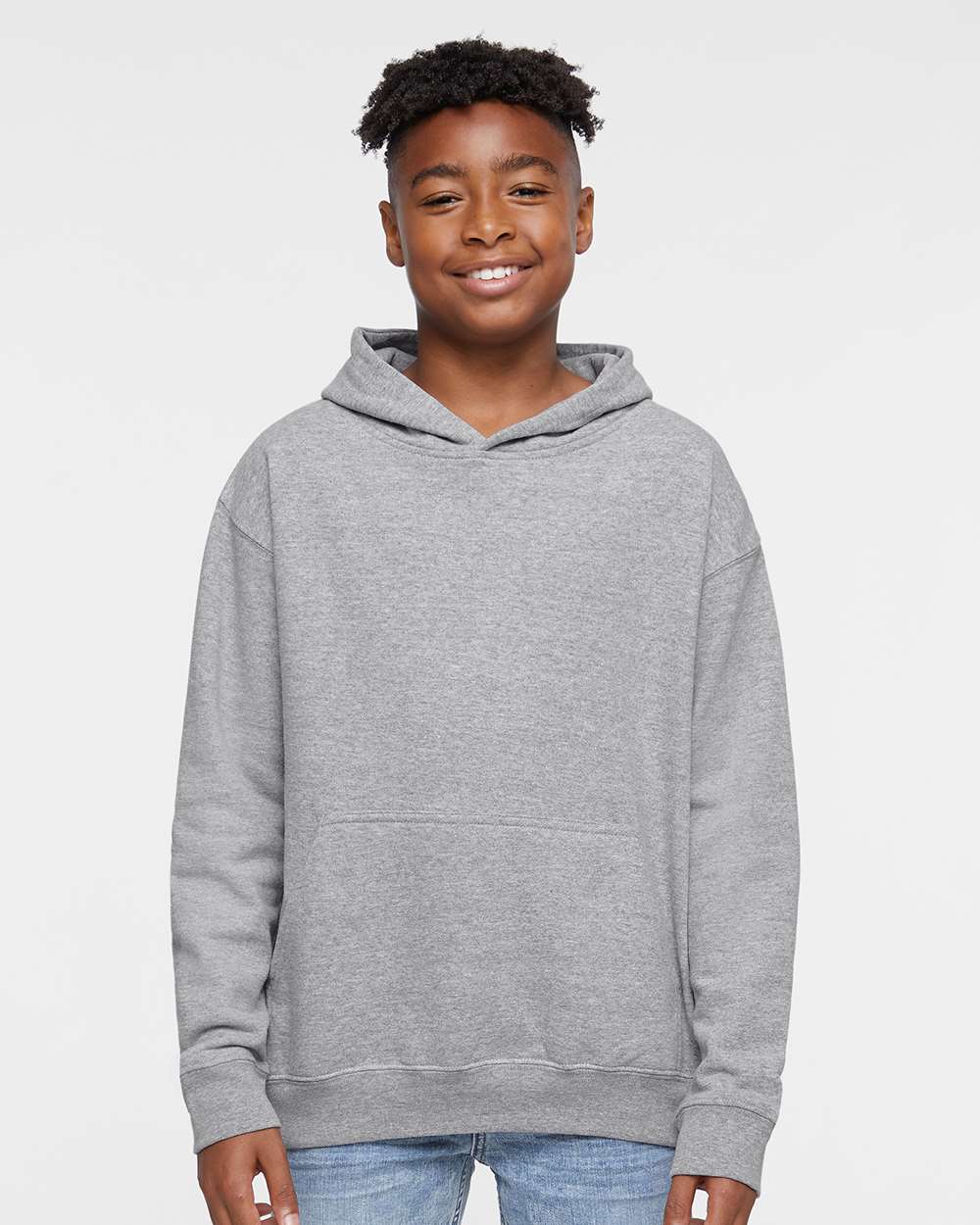 Youth Fleece Hoodie Sweatshirt - OnModelFront - B39038582 - Heather