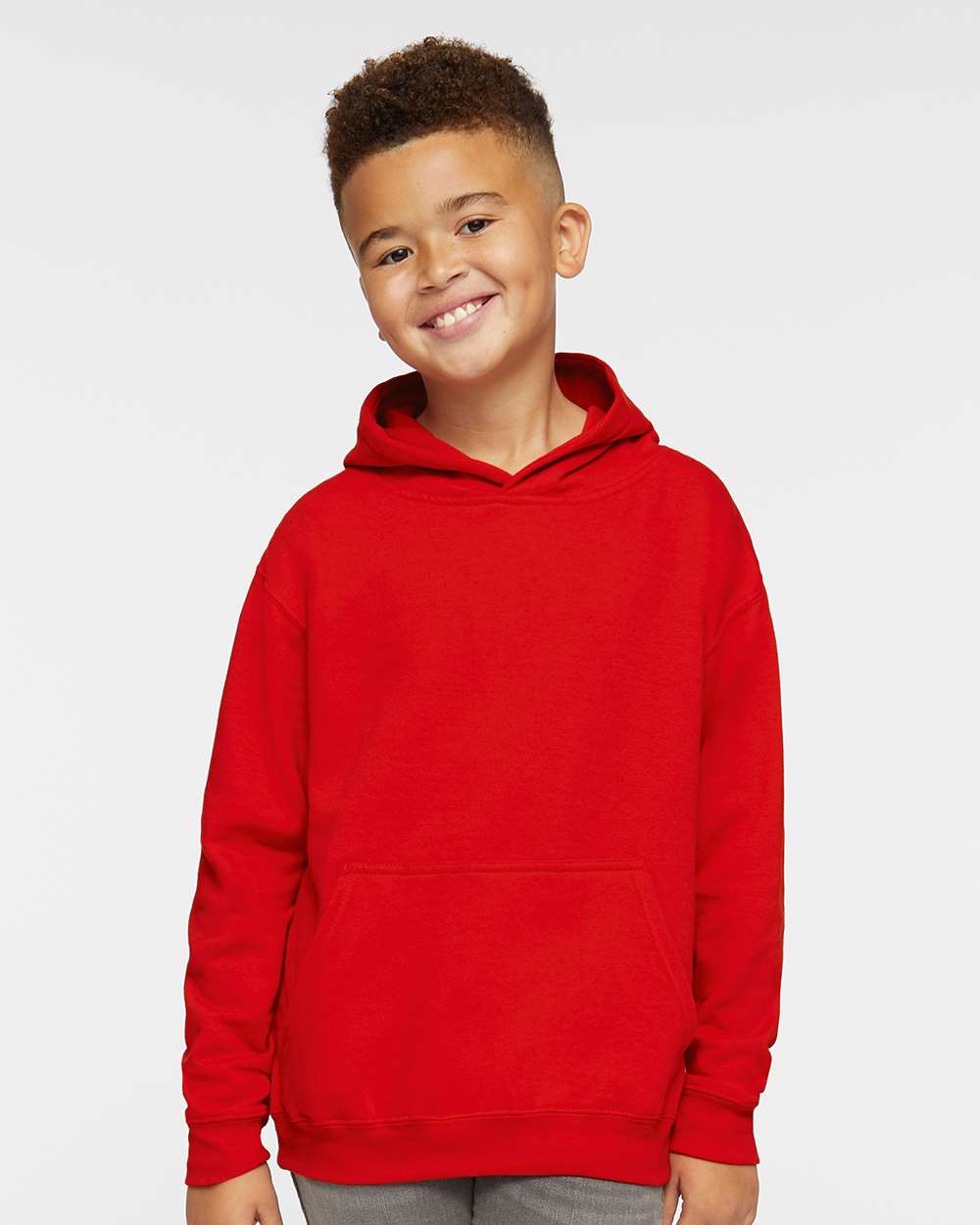 Youth Fleece Hoodie Sweatshirt - OnModelFront - B39038702 - Red