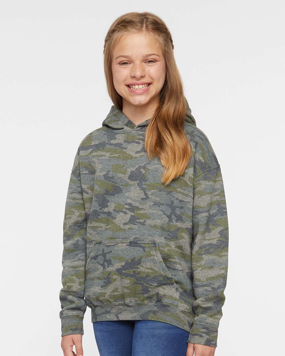 Youth Fleece Hoodie Sweatshirt - OnModelFront - B39038982 - Vintage Camo