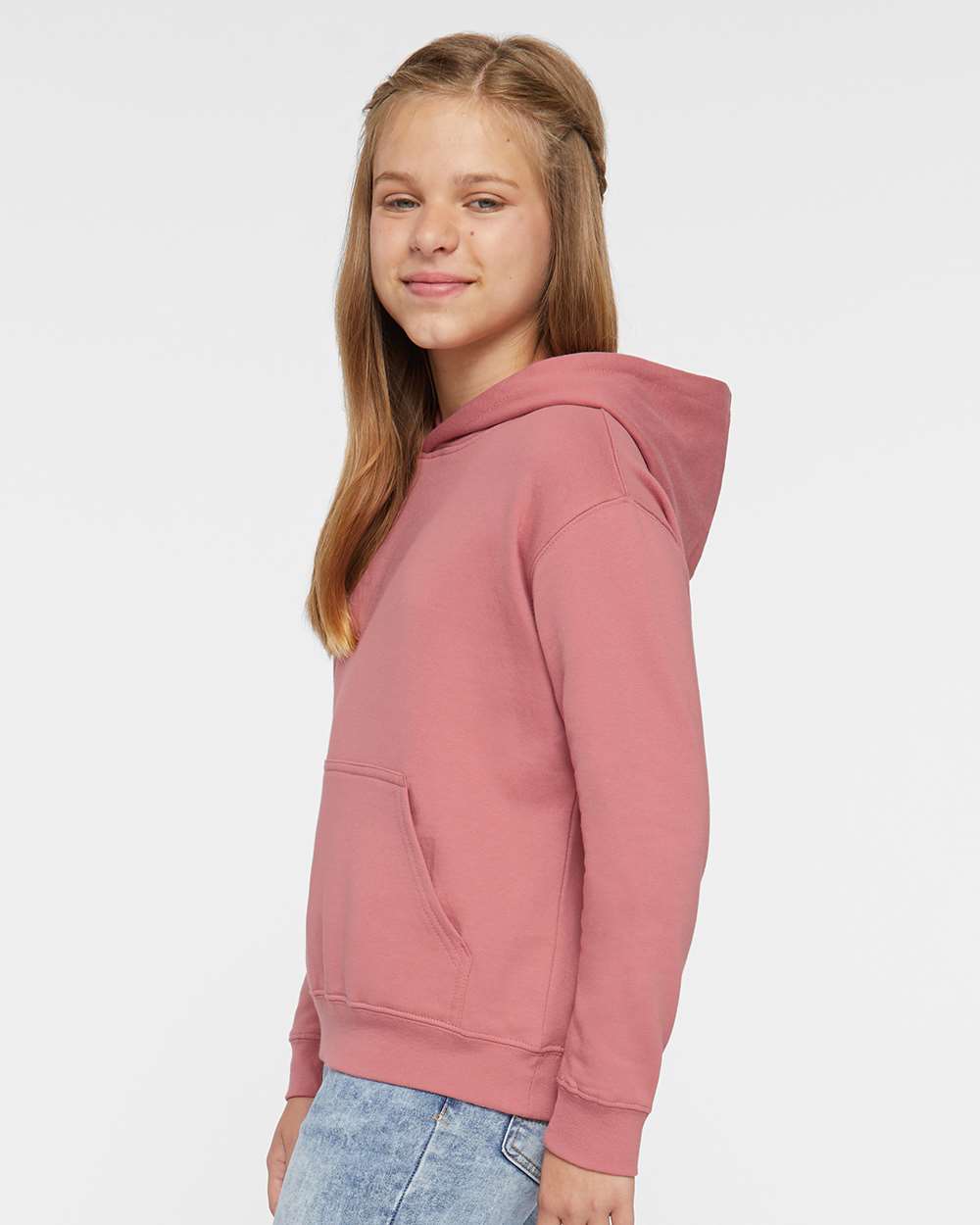 Youth Fleece Hoodie Sweatshirt - OnModelSide - B39038272 - Mauvelous