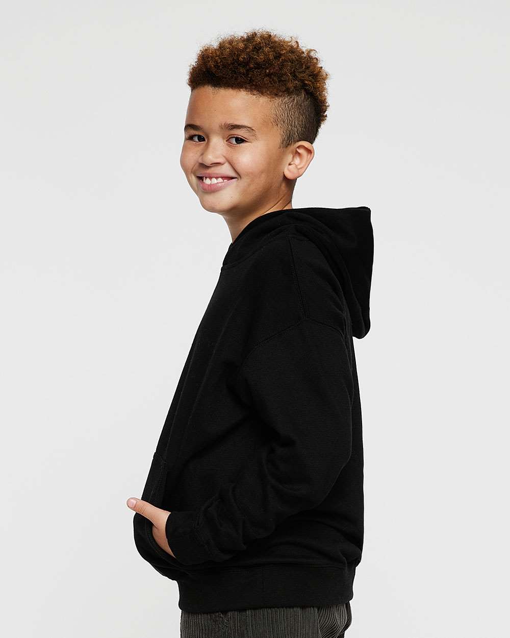Youth Fleece Hoodie Sweatshirt - OnModelSide - B39038502 - Black