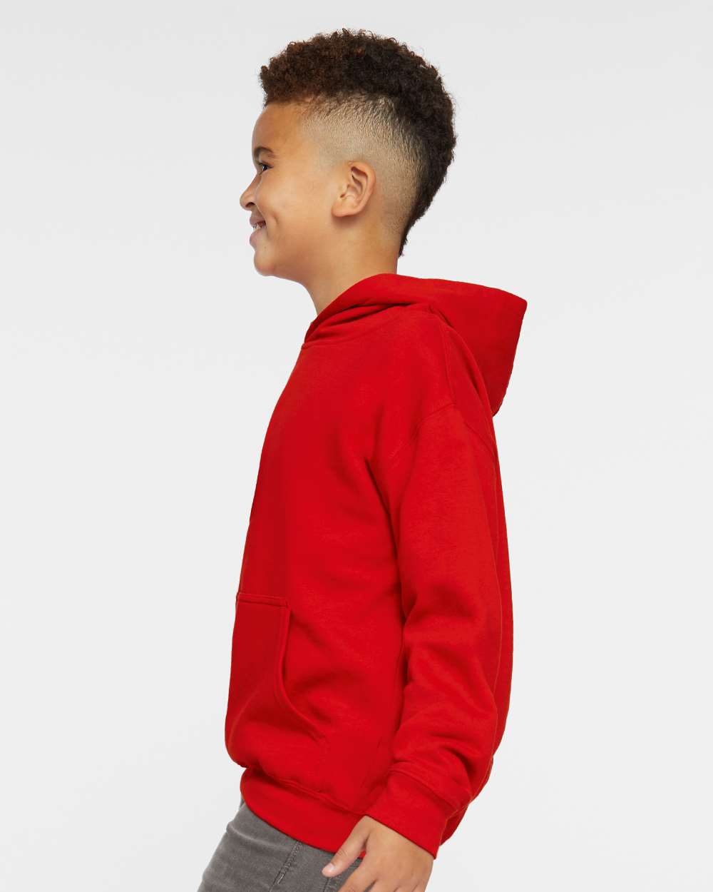 Youth Fleece Hoodie Sweatshirt - OnModelSide - B39038702 - Red
