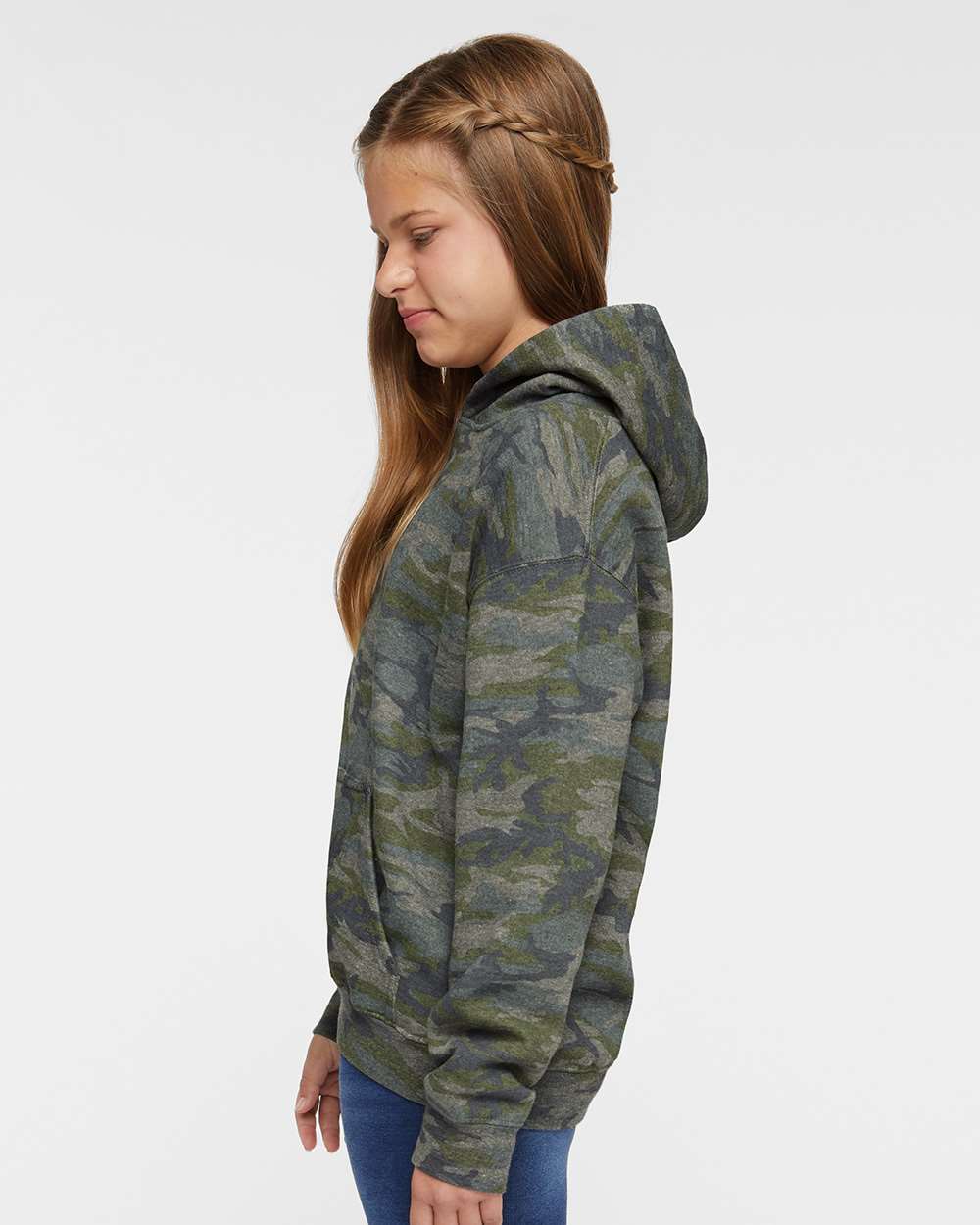 Youth Fleece Hoodie Sweatshirt - OnModelSide - B39038982 - Vintage Camo
