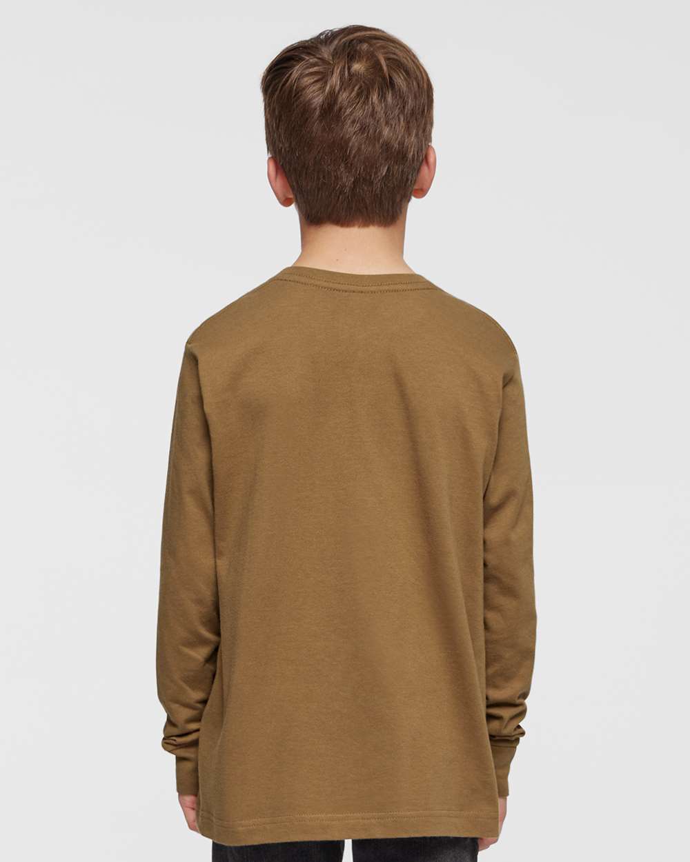 Youth Fine Jersey Long Sleeve Tee - OnModelBack - B31438552 - Coyote Brown