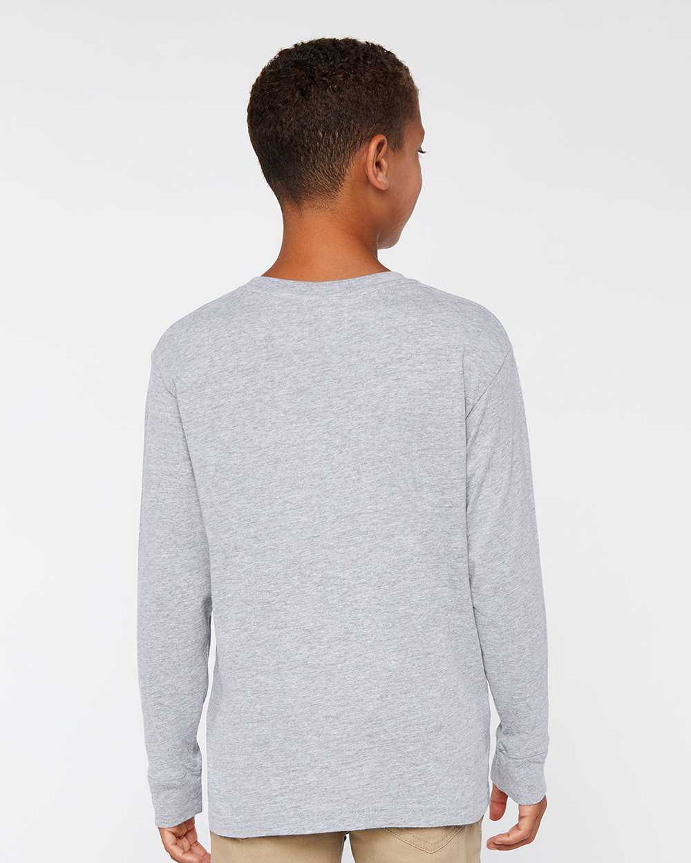 Youth Fine Jersey Long Sleeve Tee - OnModelBack - B31438582 - Heather