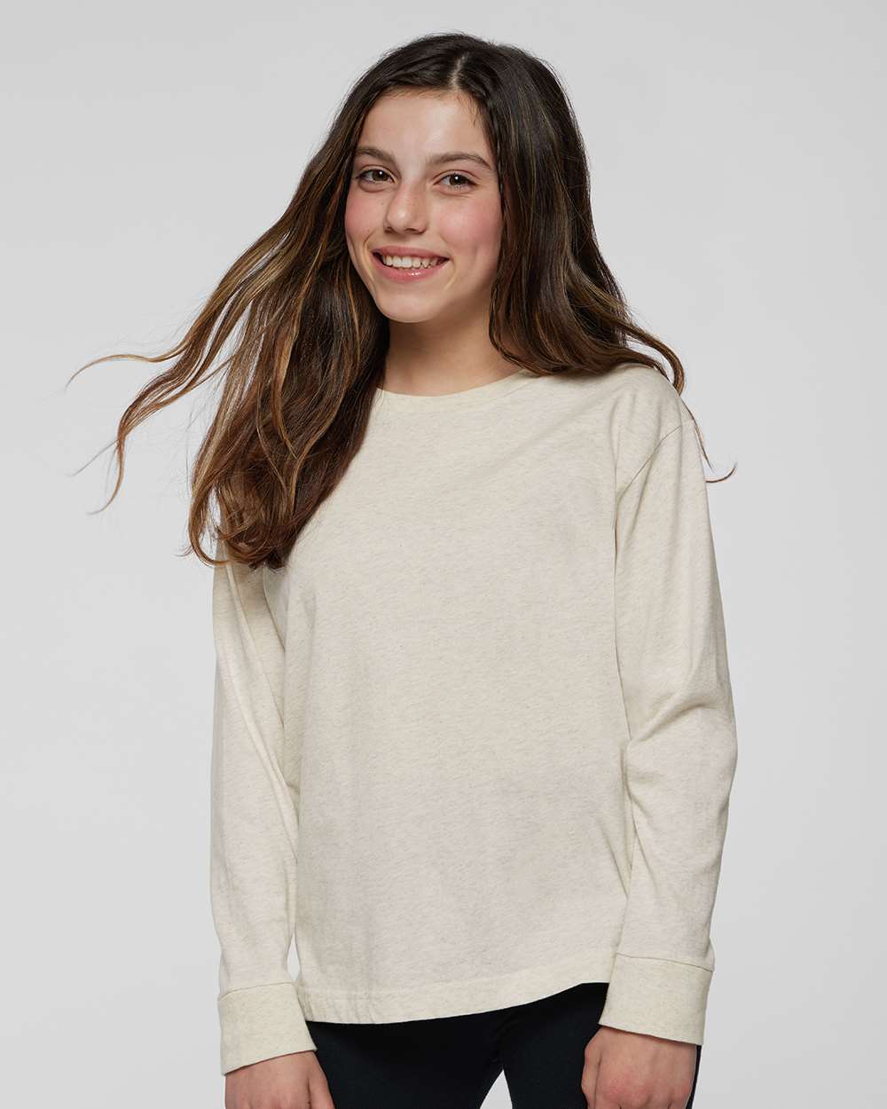 Youth Fine Jersey Long Sleeve Tee - OnModelFront - B31438242 - Natural Heather