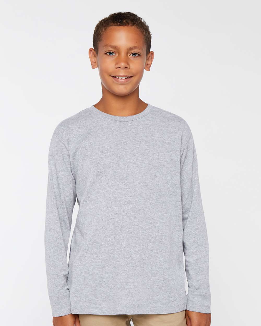 Youth Fine Jersey Long Sleeve Tee - OnModelFront - B31438582 - Heather