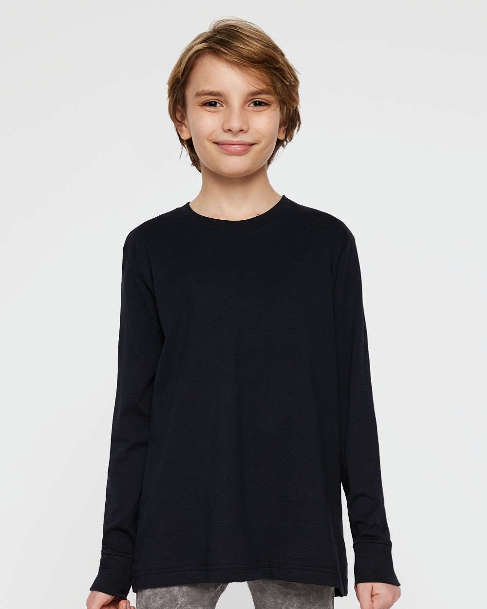 Youth Fine Jersey Long Sleeve Tee - OnModelFront - B31438652 - Navy