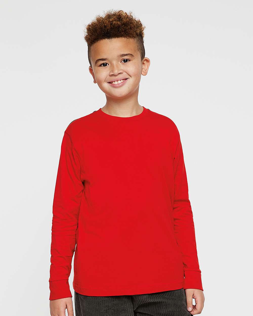 Youth Fine Jersey Long Sleeve Tee - OnModelFront - B31438702 - Red